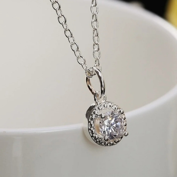 Solitaire Pave Diamond Pendant Necklace | 18k Gold Plated - Picture 4 of 15
